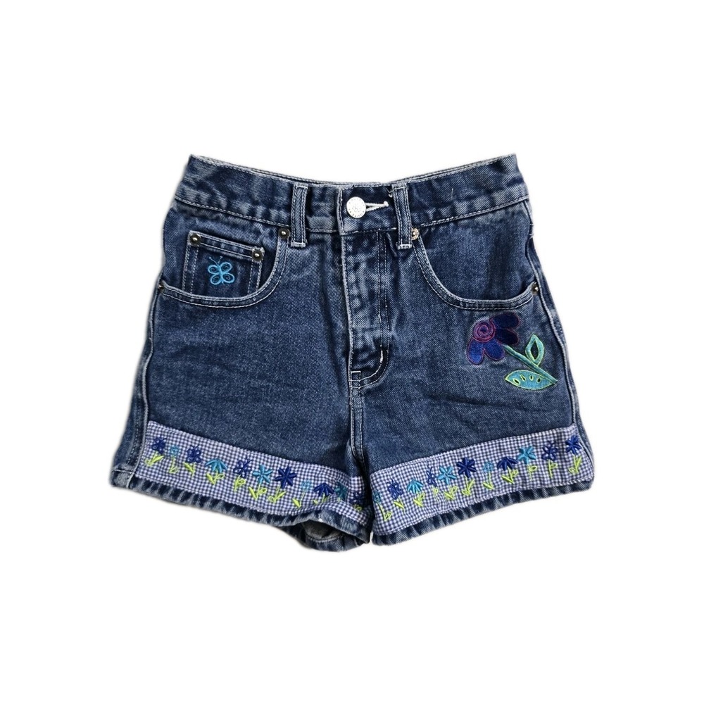 Girls Vintage Route 66 Denim Embroidered Denim Jean Shorts Size 7